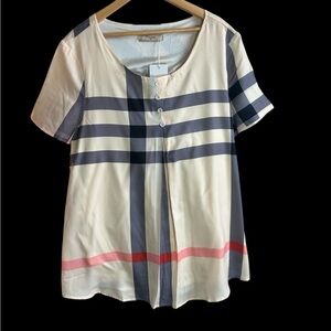 Stylish Women's Plaid Blouse - Cream and Black